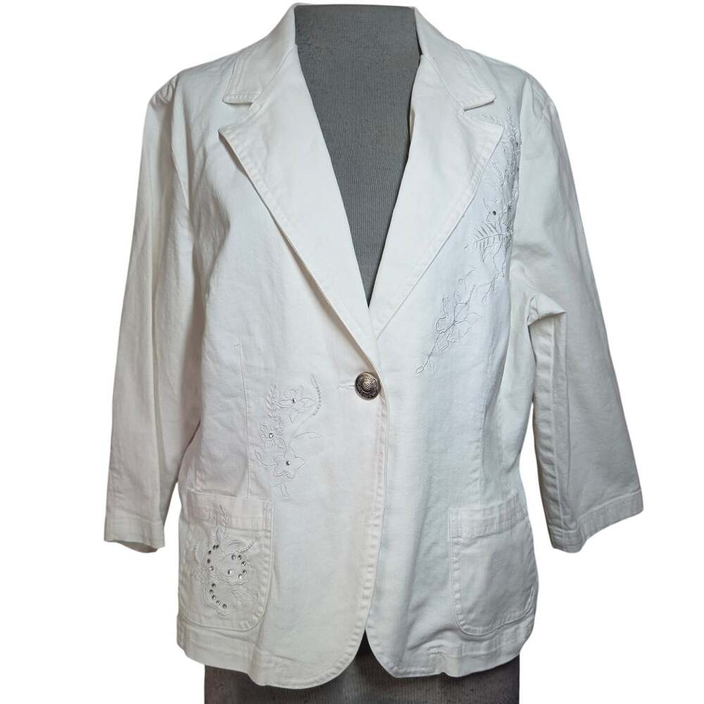 Cream Embellished Cotton Blend Jacket Size 14
